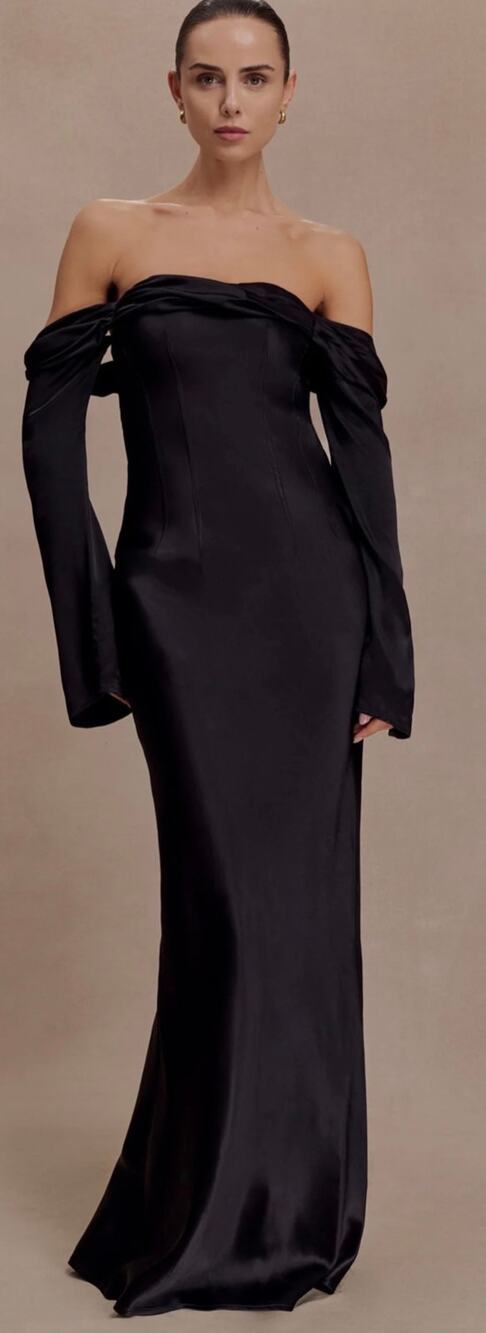 Meshki Giselle Off Shoulder Cowl Neck Maxi Dress Black Elegant Women's M